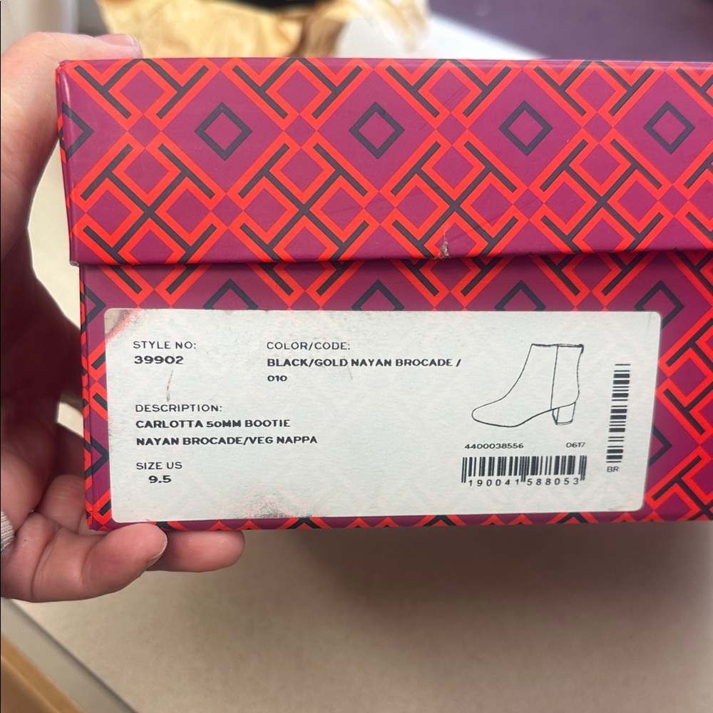 Tory Burch Black and Gold Embroidered Velvet Ankle Boots - Picture 4 of 4